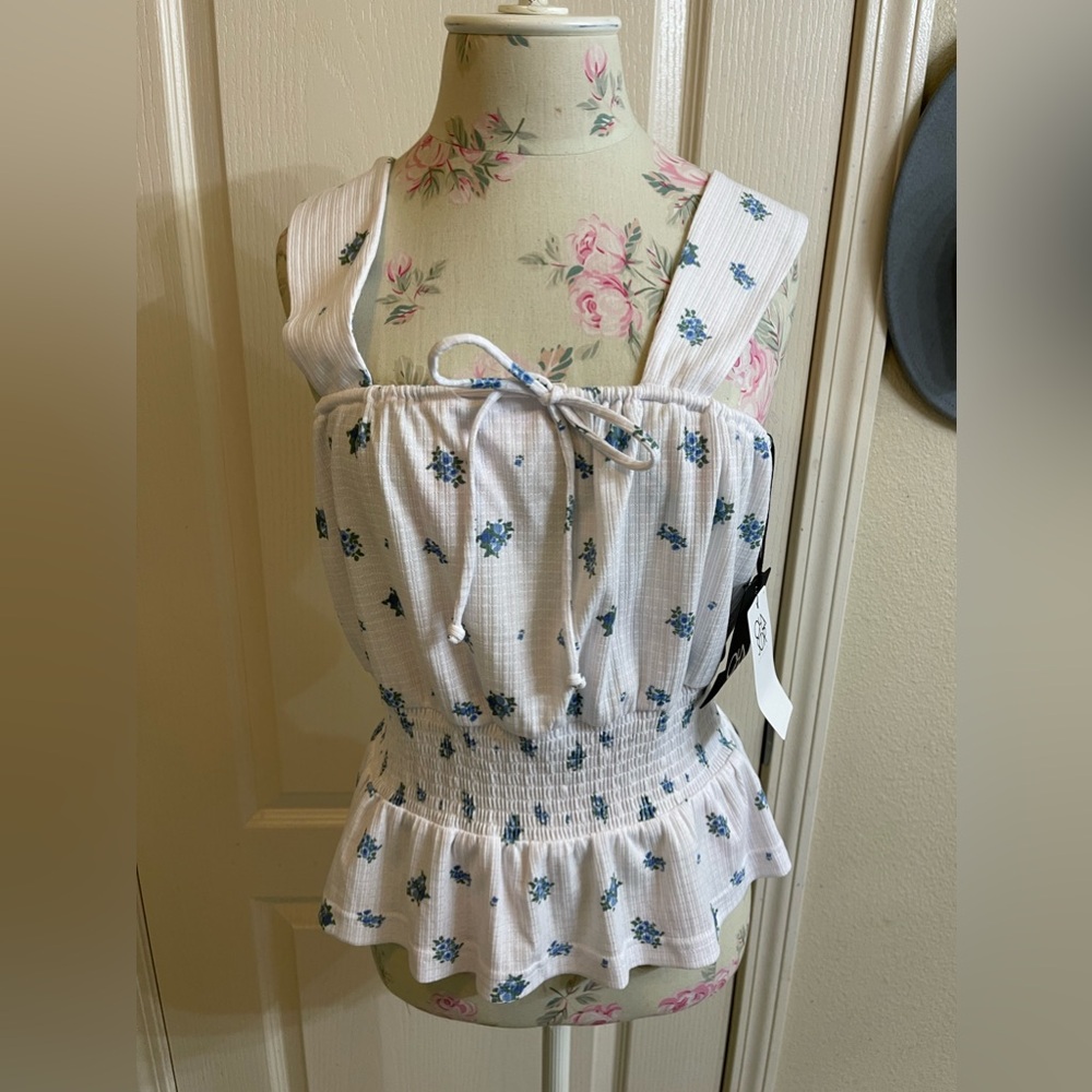 Chaser White and Blue Floral Top